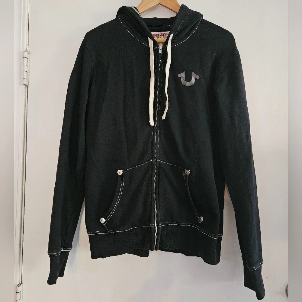 True Religion Black Zip-Up World Tour Sweatshirt Size Large